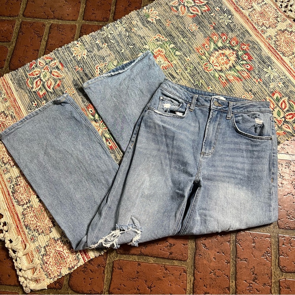 BP light wash factory distressed wide leg flare denim jeans